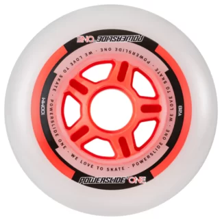 Powerslide ONE 100mm 82A White/Red Inline Skate Wheels – Set of 4